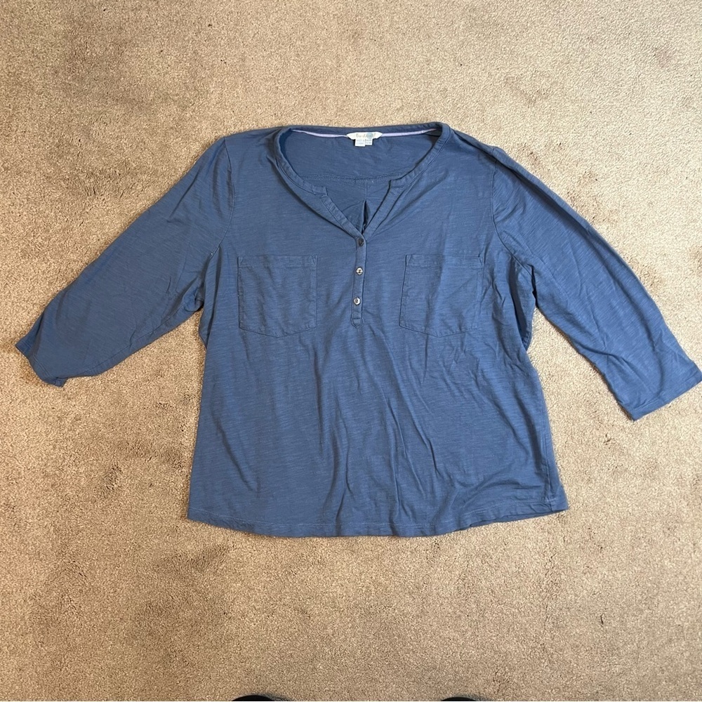 Boden Top Double Pocket Button V Neck 100% Cotton